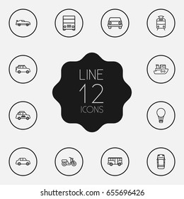 Set Of 12 Shipping Outline Icons Set.Collection Of Moped, Top, Ship And Other Elements.