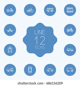 Set Of 12 Shipping Outline Icons Set.Collection Of Car, Top, Moped And Other Elements.