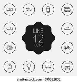 Set Of 12 Shipping Outline Icons Set.Collection Of Coupe, Truck, Top And Other Elements.