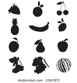 Set of 12 silhouettes of fruit.