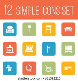 Set Of 12 Situation Icons Set.Collection Of Chimney, Worktop, Television And Other Elements.