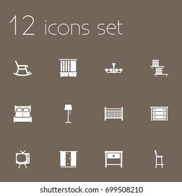 Set Of 12 Situation Icons Set.Collection Of Chair, Bedroom, And Other Elements.