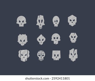 Set Of 12 Skulls Sci Fi Futuristic Logo Element For Military Game UI E-sport Isolated Vector Design