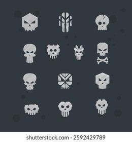 Set Of 12+ Skulls Sci Fi Futuristic Circle Logo Element For Military Game UI E-sport Isolated Vector Design