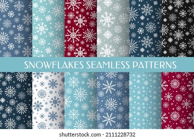 Set of 12 snowflakes seamless pattern. Christmas or winter  vector background. Easy to edit template for wrapping paper, fabric, wallpaper, etc.