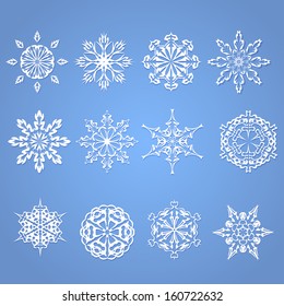 Set of 12 snowflakes. Vector illustration