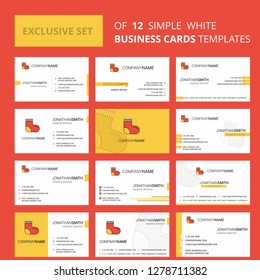 Set of 12 Socks Creative Busienss Card Template. Editable Creative logo and Visiting card background