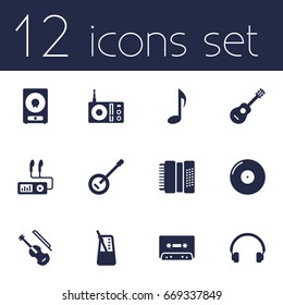Set Of 12 Song Icons Set.Collection Of Tone Symbol, Radio, Audio Device And Other Elements.