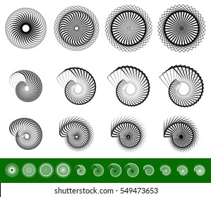 Set of 12 spiral, swirl, twirl shapes