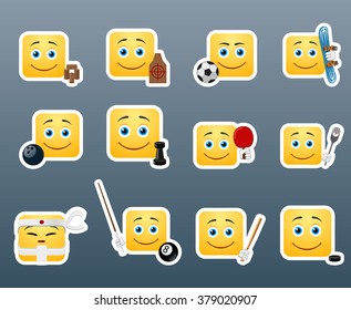 set of 12 sport emoticon smile stickers