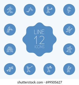 Set Of 12 Sport Outline Icons Set.Collection Of Fight, Batting, Pong Ping And Other Elements.