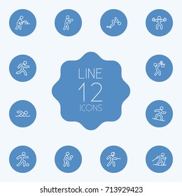 Set Of 12 Sport Outline Icons Set.Collection Of Box, Run, Snowboard And Other Elements.