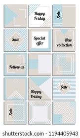 Set of 12 square templates for social media, mobile apps or flyer design. Social media pack