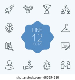 Set Of 12 Startup Outline Icons Set.Collection Of Achievement, Startup, Deadline And Other Elements.
