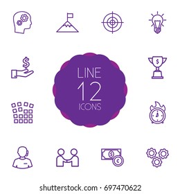 Set Of 12 Startup Outline Icons Set.Collection Of Deadline, Solution, Support And Other Elements.