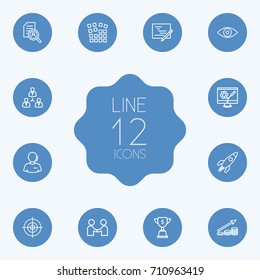 Set Of 12 Startup Outline Icons Set.Collection Of Profit, Research, Planning And Other Elements.