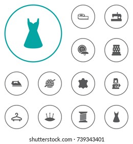 Set Of 12 Stitch Icons Set.Collection Of Flatiron, Clothier, Spool And Other Elements.