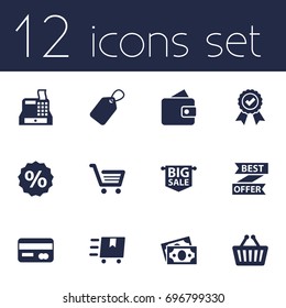 Set Of 12 Store Icons Set.Collection Of Basket, Cargo, Label And Other Elements.