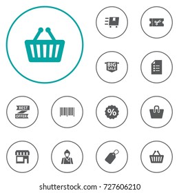 Set Of 12 Store Icons Set.Collection Of Label, Ticket, Advertising And Other Elements.