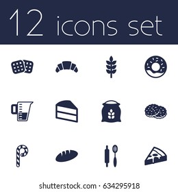 Set Of 12 Stove Icons Set.Collection Of Pastry, Dessert, Whisk And Other Elements.