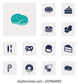 Set Of 12 Stove Icons Set.Collection Of Measurement, Sweetmeat, Striped Lollipop And Other Elements.