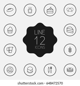 Set Of 12 Stove Outline Icons Set.Collection Of Cake, Wheat, Donuts And Other Elements.