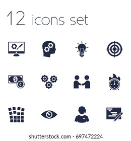 Set Of 12 Strategy Icons Set.Collection Of Thinking Head, Repair Service, Meeting And Other Elements.