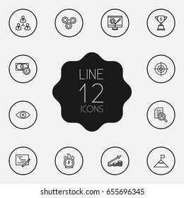 Set Of 12 Strategy Outline Icons Set.Collection Of Planning, Development, Deadline And Other Elements.
