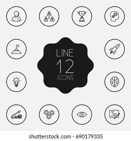 Set Of 12 Strategy Outline Icons Set.Collection Of Working Process, Profit, Solution And Other Elements.