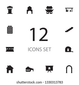 Set of 12 structure icons set. Collection of presentation, arabic, bunker and other elements.