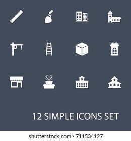 Set Of 12 Structure Icons Set.Collection Of Park Decoration, Lifting, Property And Other Elements.