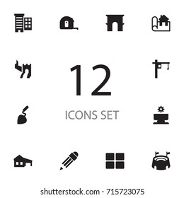 Set Of 12 Structure Icons Set.Collection Of Business Center, Construction, Lifting And Other Elements.