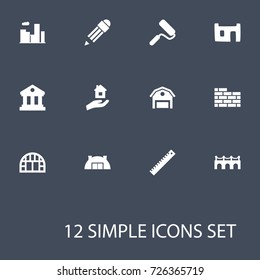 Set Of 12 Structure Icons Set.Collection Of Suburb, Storehouse, Botanical Garden And Other Elements.