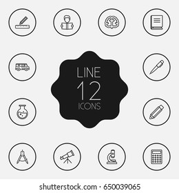 Set Of 12 Studies Outline Icons Set.Collection Of Pencil, Ruler, Test Tube And Other Elements.