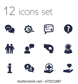 Set Of 12 Support Icons Set.Collection Of Help, Translate, Talk And Other Elements.