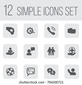 Set Of 12 Support Icons Set.Collection Of Translate, Gear, First-Aid And Other Elements.