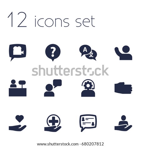 Set Of 12 Support Icons Set.Collection Of Technical, Help, Support And Other Elements.