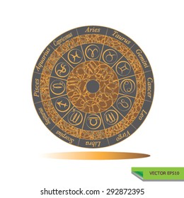 Set of 12 Symbol Zodiac Sign.  Zodiac wheel
