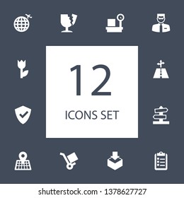 Set of 12 systematization icons set. Collection of damage, transcontinental, perishable and other elements.