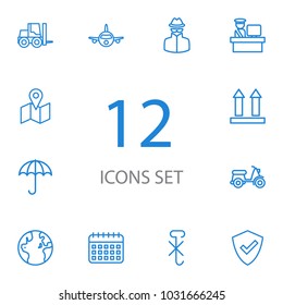 Set of 12 systematization icons line style set. Collection of safety, moped, and other elements.