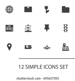 Set Of 12 Systematization Icons Set.Collection Of Pinpoint, Airplane, Location And Other Elements.