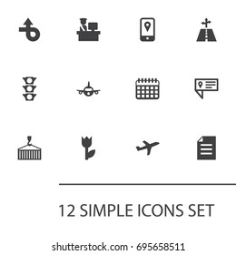 Set Of 12 Systematization Icons Set.Collection Of Flower, Signpost, Gps And Other Elements.