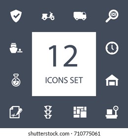 Set Of 12 Systematization Icons Set.Collection Of Scooter, Magnifier, Stoplight And Other Elements.