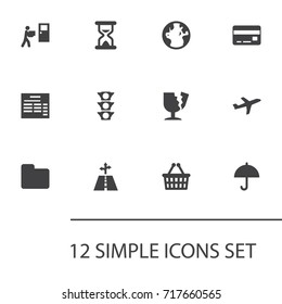 Set Of 12 Systematization Icons Set.Collection Of Globe, Aircraft, Bill And Other Elements.
