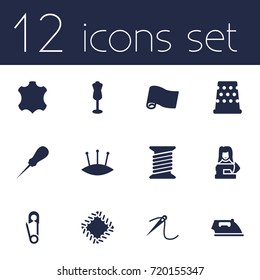 Set Of 12 Tailor Icons Set.Collection Of Skin, Clothier, Pins And Other Elements.