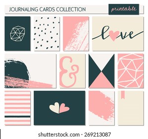 A set of 12 templates for greeting cards for Valentine's Day and weddings. Pastel pink, cream, black and white color palette. Vertical cards are scalable to a 3x4, horizontal cards to 6x4 size.