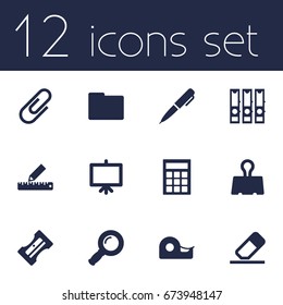 Set Of 12 Tools Icons Set.Collection Of Calculate, Ink, Whiteboard And Other Elements.