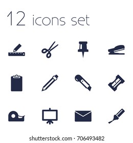 Set Of 12 Tools Icons Set.Collection Of Mail, Supplies, Information And Other Elements.