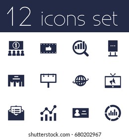 Set Of 12 Trade Icons Set.Collection Of Auditorium, Id, Message And Other Elements.