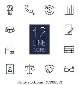 Set Of 12 Trade Outline Icons Set.Collection Of Glasses, Mail, Target And Other Elements.